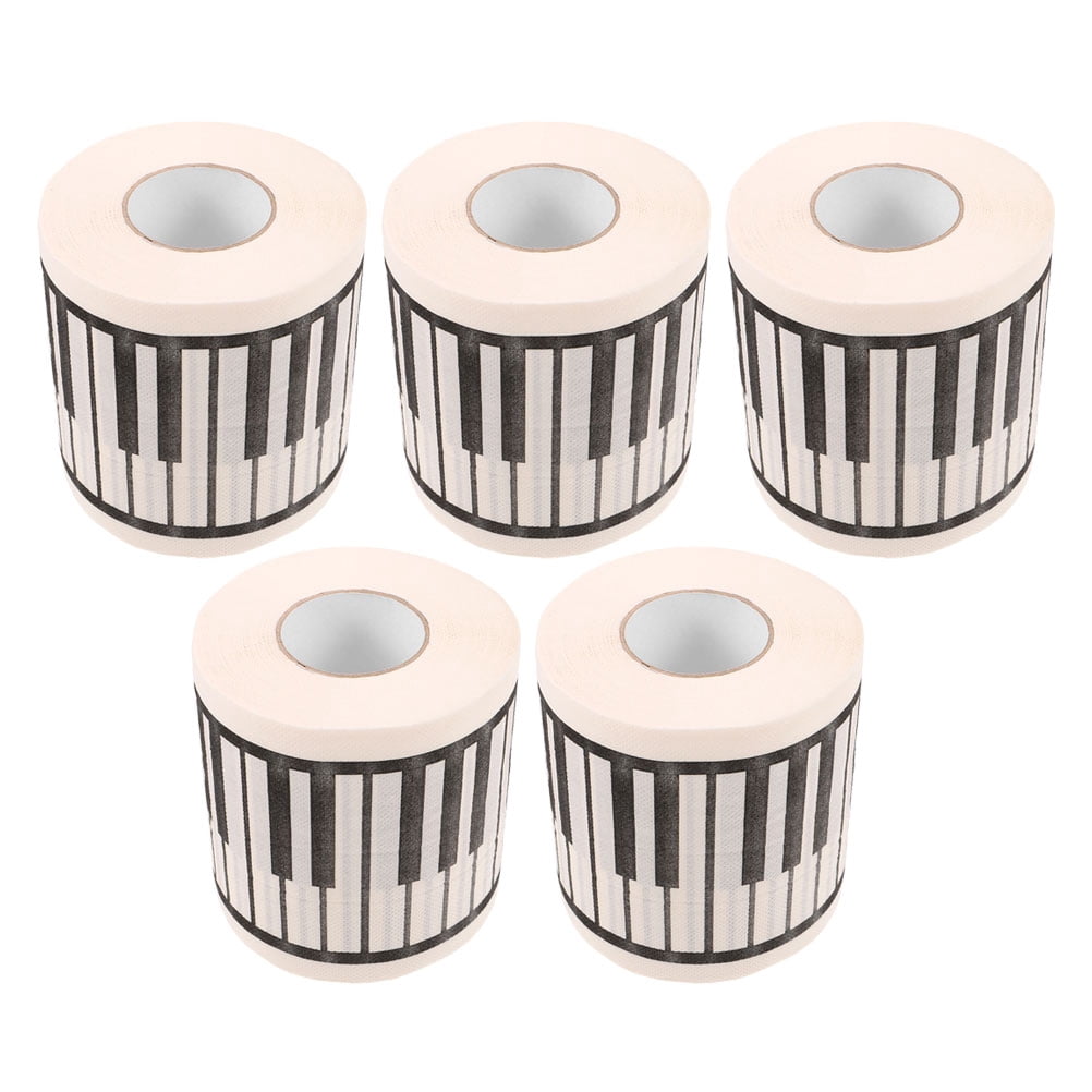 OUNONA 5 Rolls Piano Keyboard Printed Tissue Toilet Paper Assorted Color Decorative Bathroom Tissue 11.8X7.9X0.4In