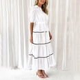 thumbnail image 4 of Robes pour Femmes 2024 Été Robe Chemise Oversize Manches Courtes Bouffantes à Volants Superposés Fluide Longue Maxi Robes Rabais de 50 % Liquidation!, 4 of 9