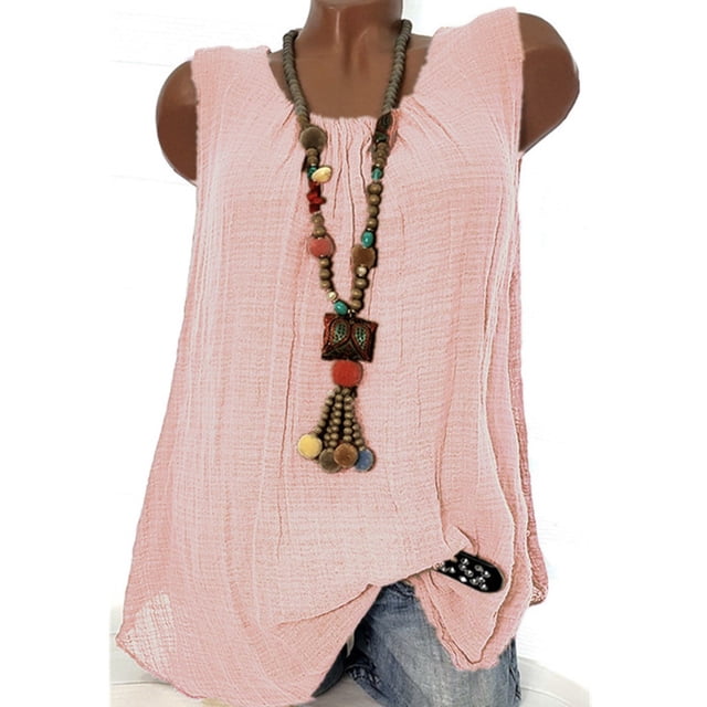 Débardeur T-shirt Ample Sans Manches en Coton et Lin pour Femmes, Gilet Tee Blouse, Camisoles, Grande Taille