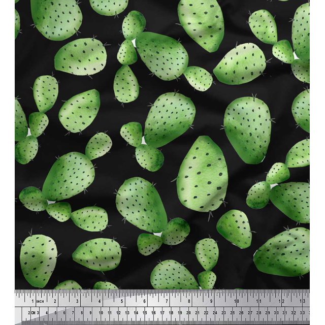 Soimoi Black Velvet Fabric Cactus Tree Decor Fabric Printed Yard 58 Inch Wide