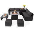 thumbnail image 1 of Patiojoy Canapé Sectionnel d'Extérieur en Rotin PE Tressé 9 Pcs avec Table de Foyer au Gaz de 35 Pouces, Ensemble de Conversation de Patio Gain de Place avec Coffre de Rangement Gris, 1 of 10