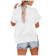thumbnail image 2 of Plebaso Chemises en Coton et Lin pour Femmes à Boutons Col en V T-Shirts Col Léger Manches Courtes Blouses Décontractées, 2 of 6