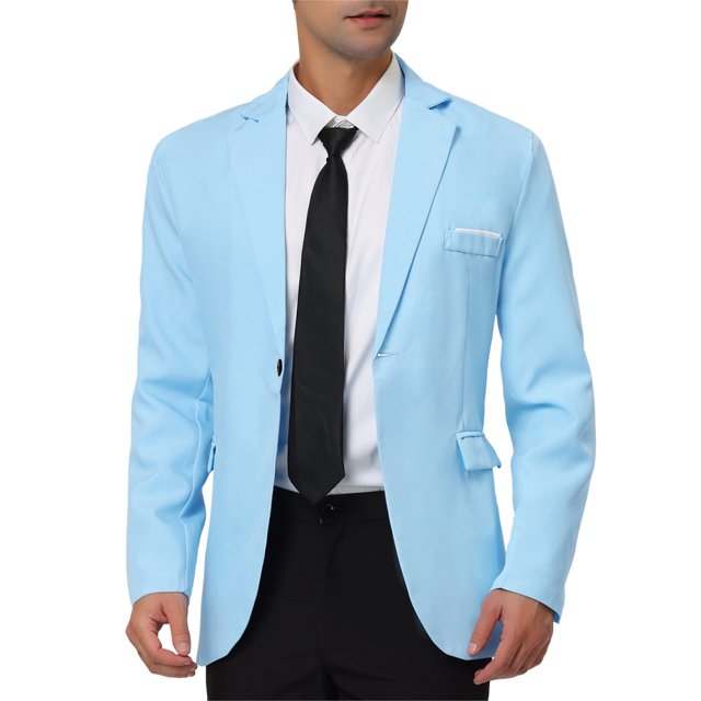 INSPIRE CHIC Men's Coat Slim Fit Blazer Single Breasted One Button Formal Coat S Light Blue