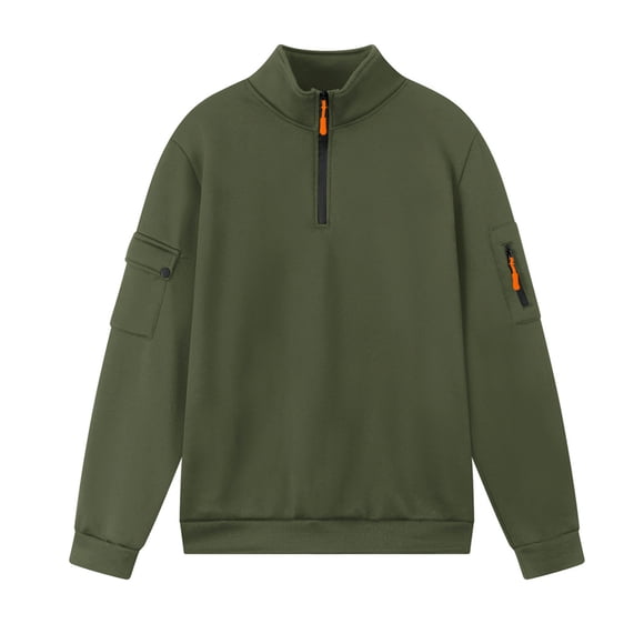 Ziynglg Chemises pour Hommes Couleur Unie Col Montant Fermeture à Glissière 1/4 Chandail à Enfiler Tenue de Travail Manches Longues Hauts Décontractés pour Hommes