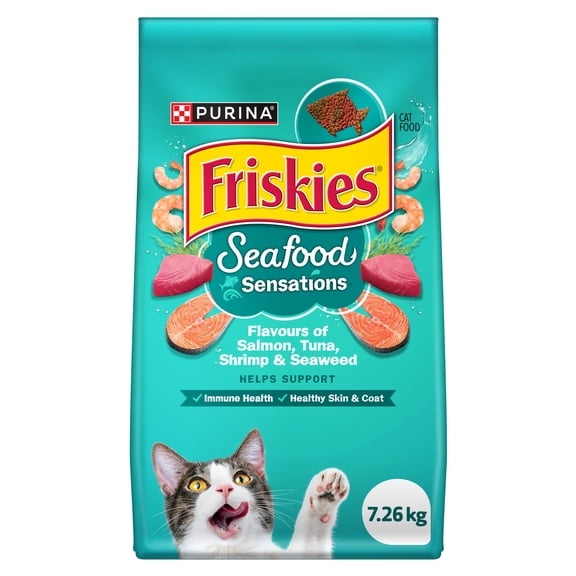 Friskies Sensations de Fruits de Mer Saveurs de Saumon, de Thon, de Crevettes & d'Algues, Nourriture Sèche pour Chats 7.26kg