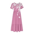 thumbnail image 3 of Pisexur Robes d'Été pour Femmes Col Rond Robe Fluide Plissée Tendance Manches Courtes Mode avec Poche Plage Été Évasée Imprimé Floral 2024 Robes, 3 of 4