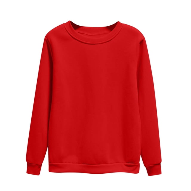 Moxiu Chandails à Col Rond pour Femmes Automne Manches Longues en Molleton Chandail de Base Uni Chandail à Enfiler Hauts Chandail Jumper Chandail Rouge,G