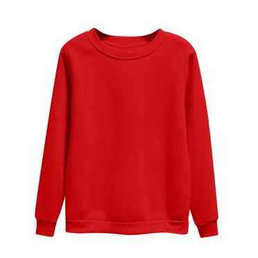 Moxiu Crewneck Sweatshirts Women Fall Long Sleeve Fleece Sweat Shirt Basic Solid Color Pullover Tops Sweater Jumper Sweatshirt Red,XXXXL