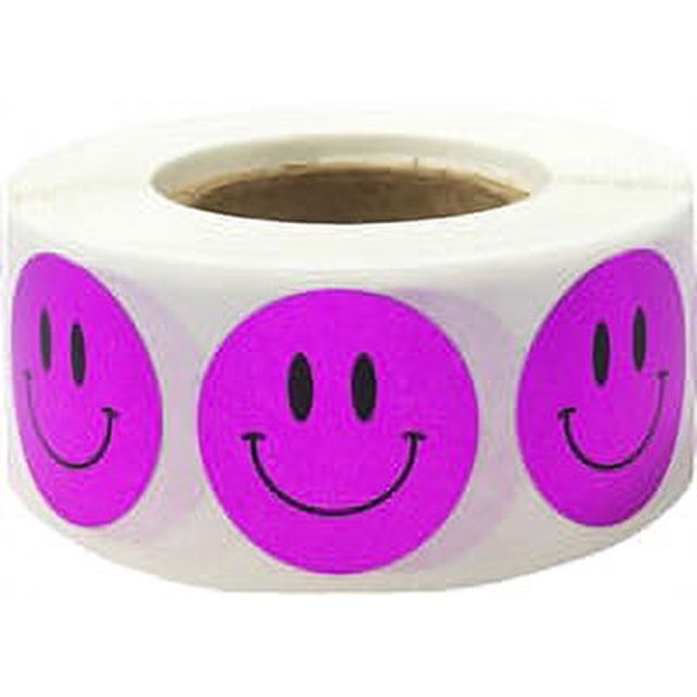 Metallic Purple Happy Face Stickers | 0.75" Inch Round | 500 Pack