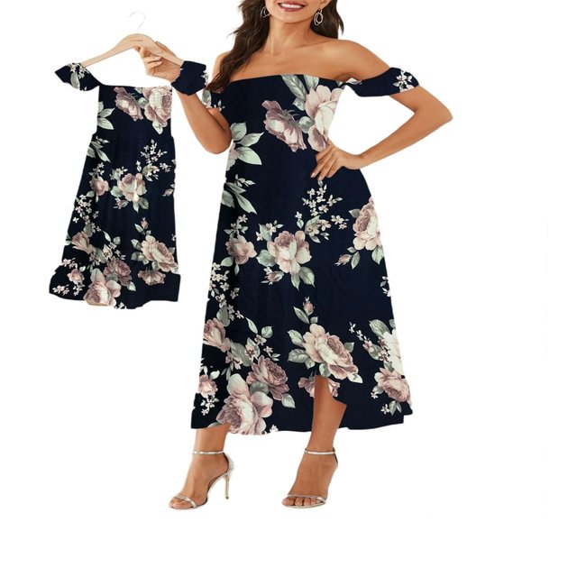 Robes Maman et Moi Enfant-Arent Décontractées Florales Tenues Familiales Été Assorties Robe Maxi