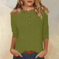 thumbnail image 2 of DENGDENG Womens 3/4 Sleeve Shirts Cotton Crew Neck Summer Tops Elbow Sleeve Button Down Casual T Shirts Boho Three Quarter Length Tunics Solid Color Spring Clothes Mint Green XXL, 2 of 5