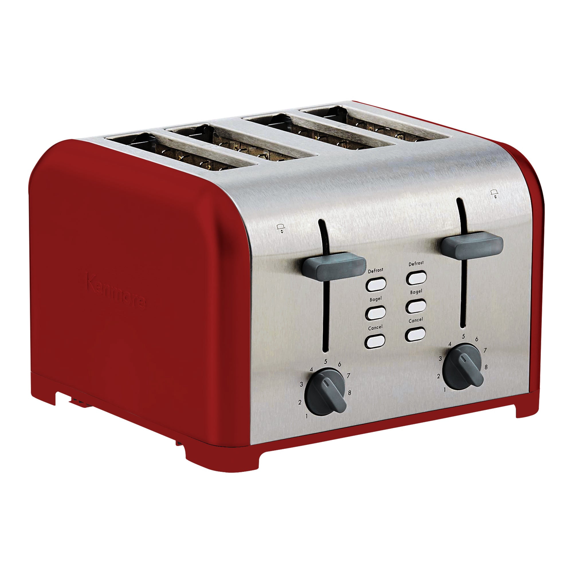Kenmore 4-Slice Red Stainless Steel Toaster, Dual Controls, Wide Slot
