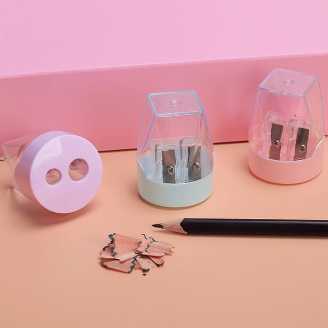 VVQ 3-Piece Two Hole Pencil Sharpener, Compact Mini Pencil Sharpener for, Stainless Steel Blade Reduces Breakage, Antislip Grooved Grip for Stable Sharpening, Portable Handheld Sharpener for Office