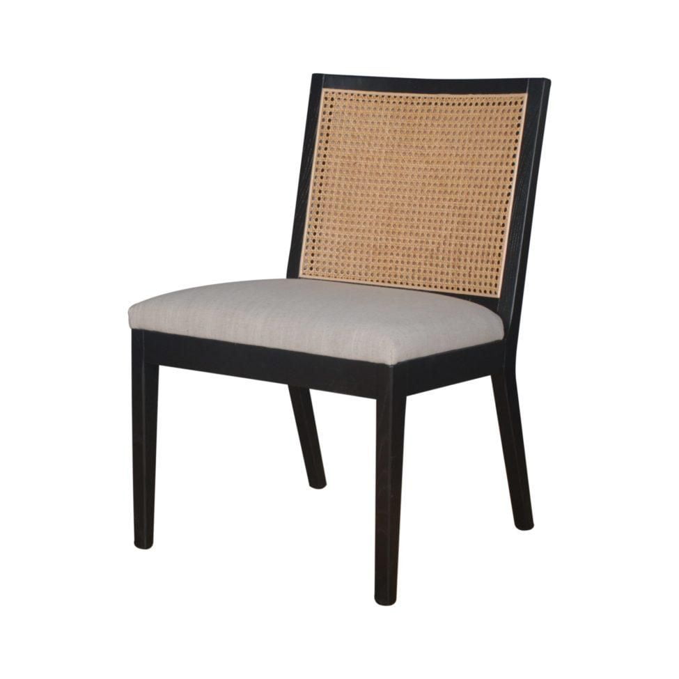 Chaise de salle à manger Charlotta en noir, chaise de salle à manger en bois massif, chaise de salle à manger en rotin, chaise de salle à manger en rotin hexagonal, chaise de salle à manger rembourrée