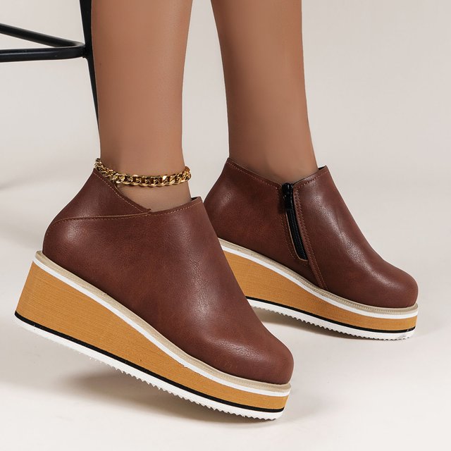 EGNMCR Bottines pour Femmes Femmes Chaussures Rétro à Semelle Plate Décontractées Grande Taille à Enfiler Chaussures à Double Fermeture Éclair