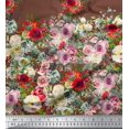 thumbnail image 3 of Soimoi Moss Georgette Fabric Leaves & Rose Panel Fabric Prints by Yard 42 Inch Wide, 3 of 5