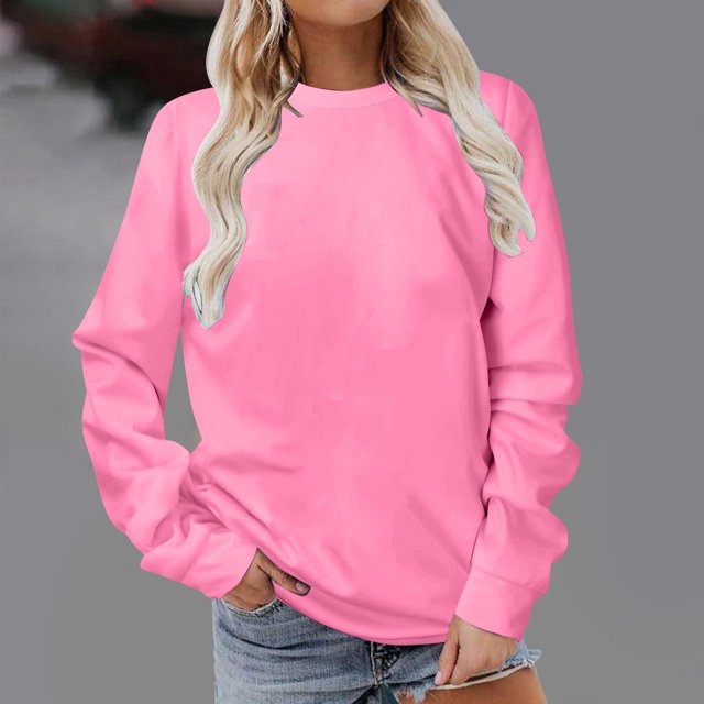 Fartey Chandails à Manches Longues pour Femmes 2025 Tendance Simples Couleur Unie Col Rond Chandails Décontractés Coupe Ample Chandail à Enfiler Hauts d'Automne