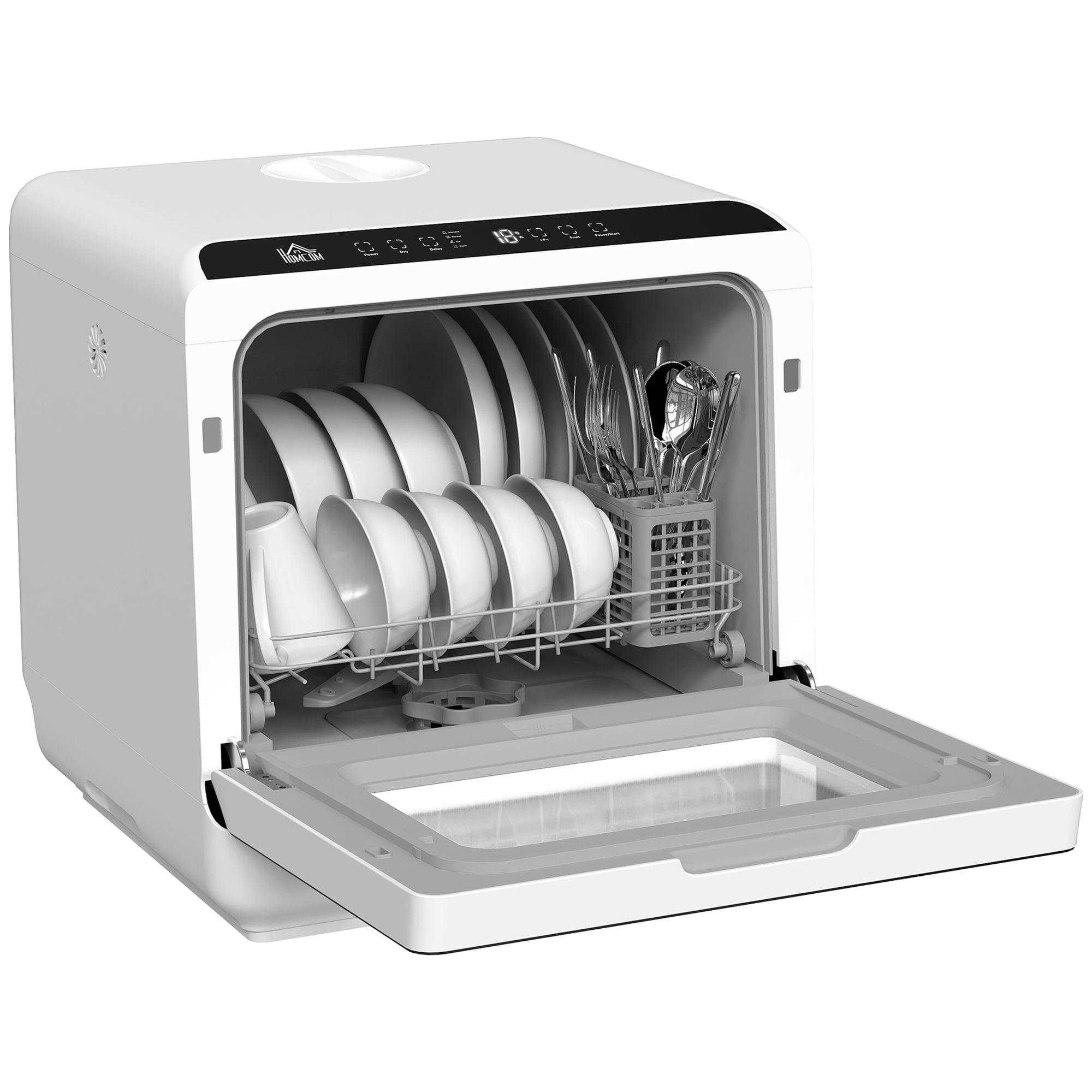 CoSoTower Countertop Dishwasher with Built-in 6L Water Tank, 5 Wash Programs, Touch Control, LED Display, Dual Water Supply, White