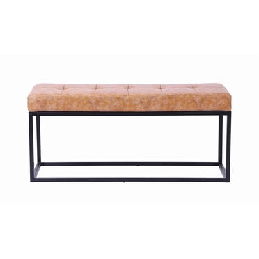 Plata Import Leather Bench With Black Metal legs