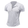 thumbnail image 1 of Dvkptbk Hommes Manches Courtes Uni Décontracté Mode Col Rond Chandail Boutons T-Shirt Blouse en Liquidation, 1 of 4