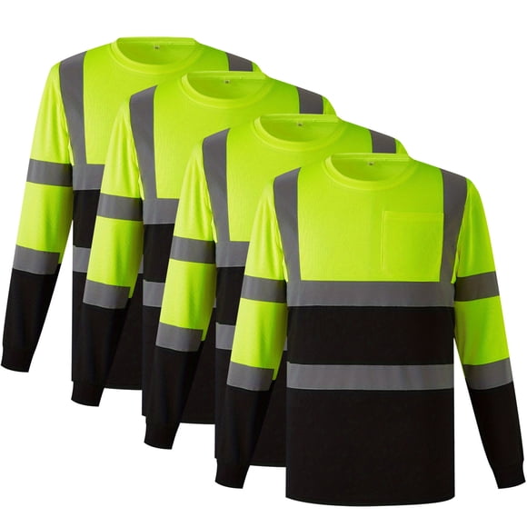 UVEASISHA 4 Pack Mens Safety Shirts Long Sleeve High Visibility Reflective Quick Dry T Shirt Hi Vis Mesh Breathable Construction Work Shirt with Pocket Sales Today Red L