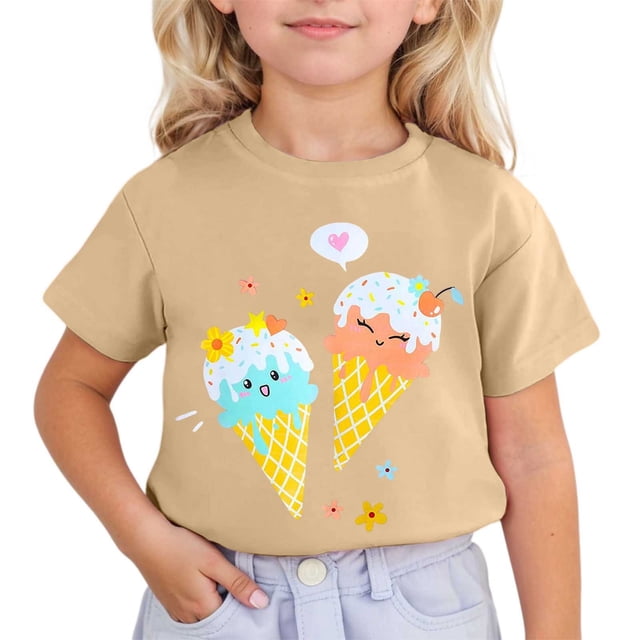 HNMKIU T-Shirt à Manches Courtes Imprimé Mignon pour Filles à Col Rond pour Enfants T-Shirt Graphique Haut pour l'Été Confortable pour Tous les Jours Tenue Active Stylée pour Filles