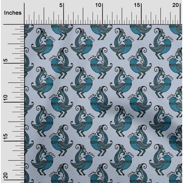 oneOone Silk Tabby Light Grayish Blue Fabric Bird Block Craft Projects Decor Fabric Printed By The Yard 42 Inch Wide