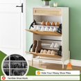 thumbnail image 4 of Armoire de Rangement pour Chaussures Étroite de 24 Pouces avec Design en Rotin, Organisateur Autoportant avec Portes Rabattables, Tiroir et Tablettes Ajustables pour Entrée, Couloir Ou Garde-Robe, Bois/blanc, 4 of 10