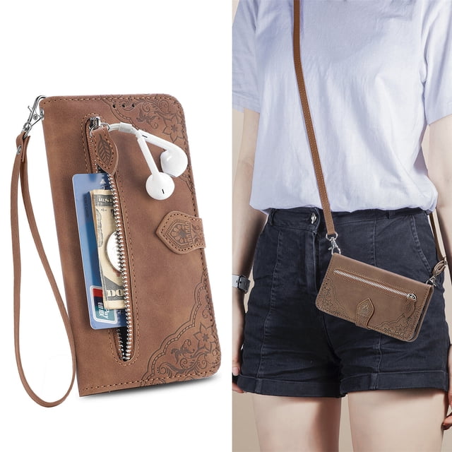 Case for iPhone 12 Pro Max Zipper Wallet Cover Lanyard Crossbody Neck Strap