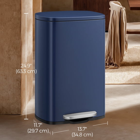 LEDREM Poubelle à Pédale en Acier Inoxydable de 13 Gallons, Couvercle à Fermeture en Douceur avec Joint Anti-Odeur et Seau Intérieur, Bac de Recyclage de Cuisine, Bleu Minuit