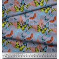 thumbnail image 3 of Soimoi Grey Silk Fabric Colorful Butterfly Printed Fabric 1 Yard 42 Inch Wide, 3 of 5