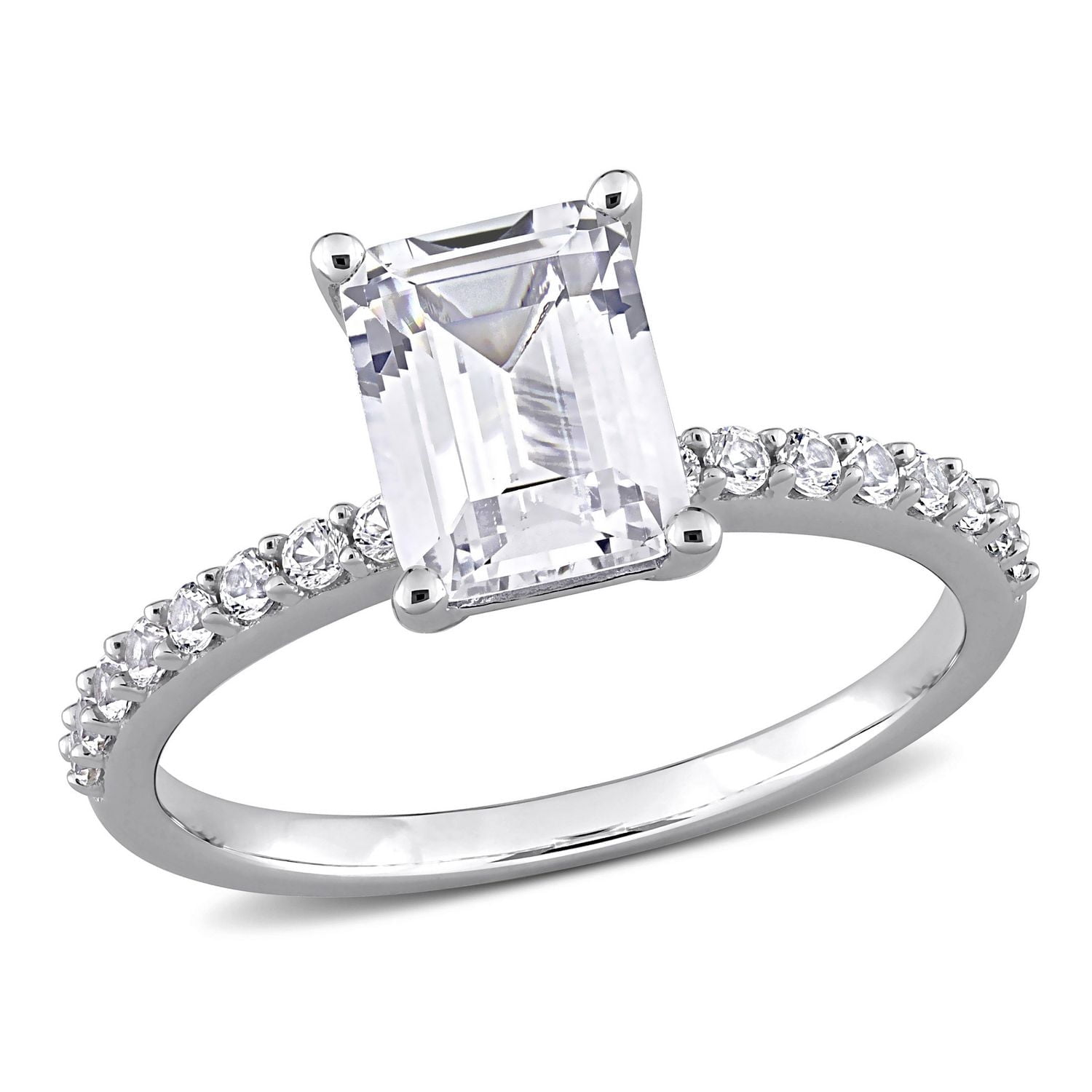 Bague de fiançailles Miabella avec 2-1/3 Carat PBT de Saphir Blanc Synthétique en Or Blanc 10kt