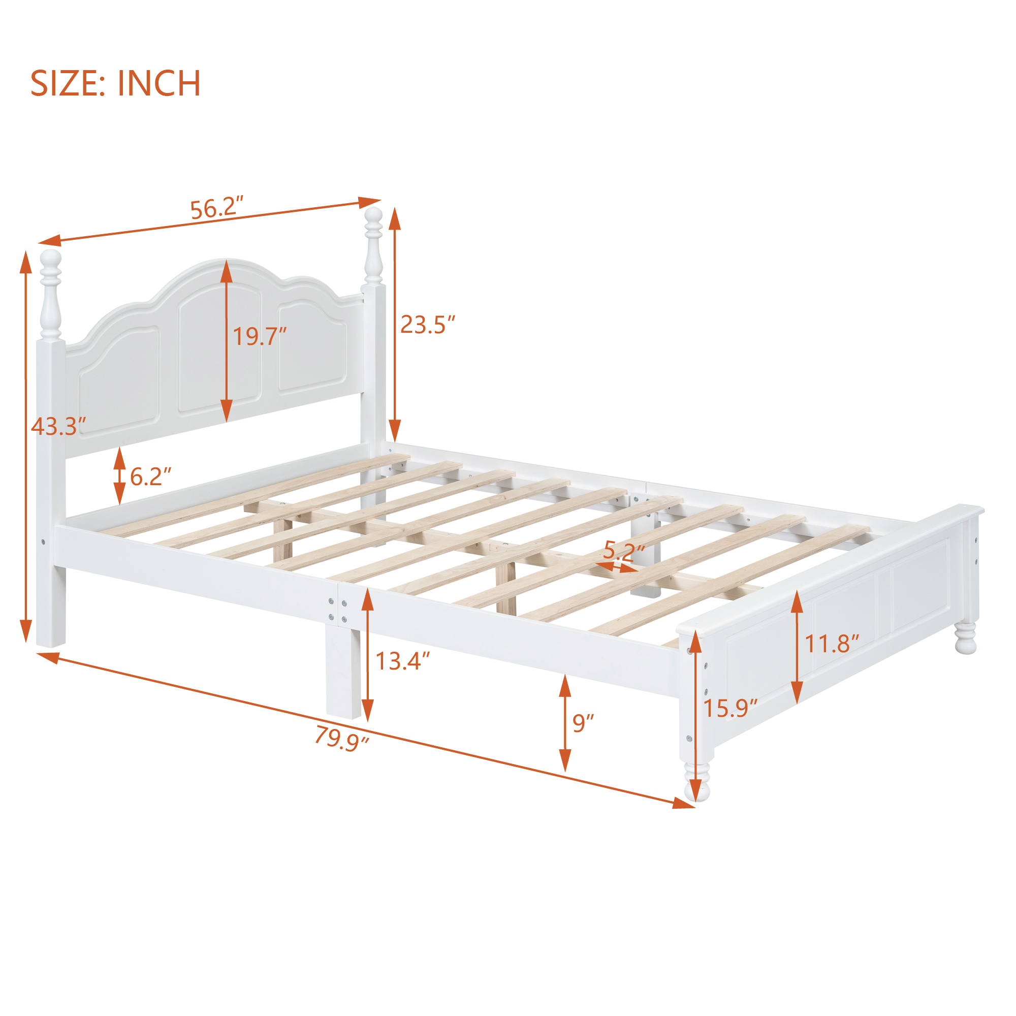 Lit plateforme en bois Noble House, style rétro, blanc, 2 places