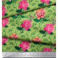 thumbnail image 3 of Soimoi Tissu en Voile de Coton Vert Imprimé Feuilles & Roses au Mètre 42 Pouces de Large, 3 of 3