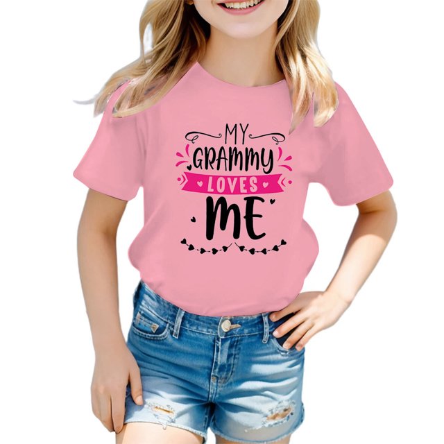 PMVFHDE Hauts pour Filles T-Shirts Grande Taille pour Fille Hauts Graphiques pour Fille T-Shirts pour Fille Coupe Ample T-Shirts pour Fille Coupe Ample T-Shirt Graphique pour Fille Col Rond Manches Courtes Rose, 5-6 Ans