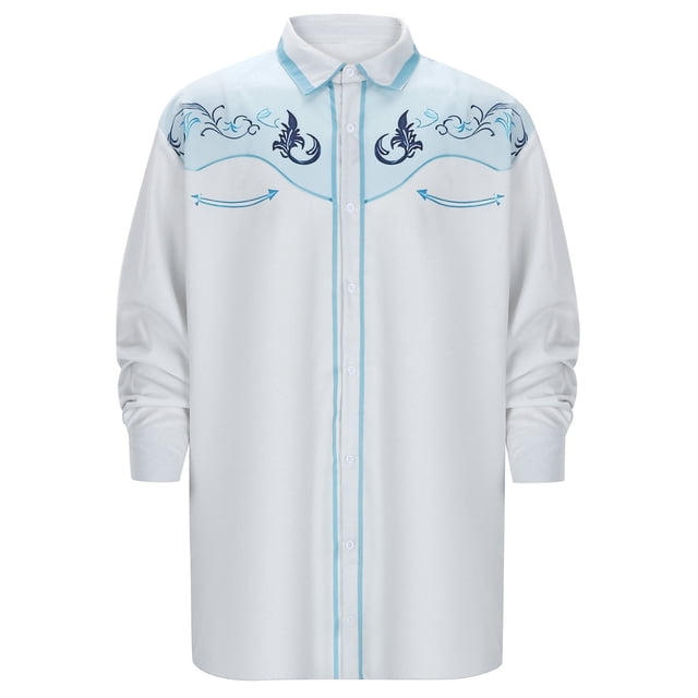 Chemise Décontractée pour Homme à Manches Longues, Coupe Ajustée, Style Western Cowboy, Brodée, Boutonnée, avec Poches avant