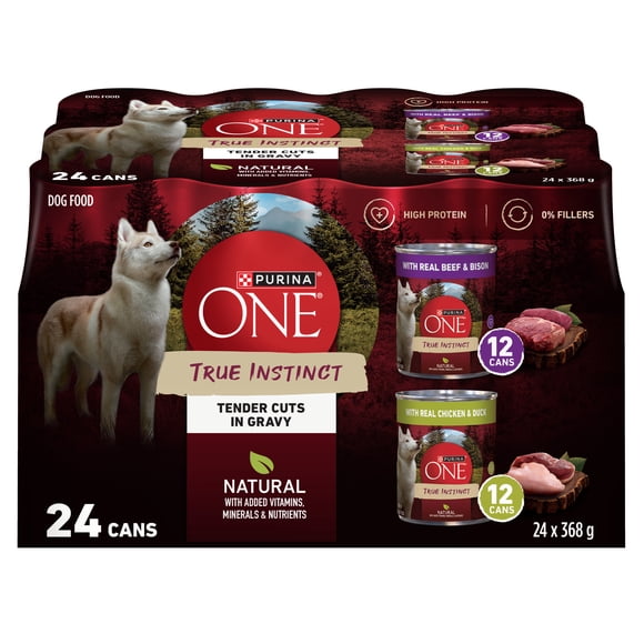 Purina ONE True Instinct Tender Cuts in Gravy Variety pack, Wet Dog Food, 368g x 24