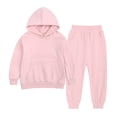 thumbnail image 1 of Zxxddp Fall Outfits Toddler Boy Spring Winter Solid Long Sleeve Hooded Simple Style Sweatshirt Velvet Pants Set Clothes Suit, 1 of 2