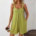 thumbnail image 4 of Yanlir 2025 Spring Summer Rompers for Women's Fashion Solid Round Neck Overalls Elastic Strap Sleeveless Pockets Short Jumpsuit(Green#1,M), 4 of 7