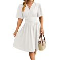 thumbnail image 3 of Robe Femme Été Décolleté en V Profond Élégante Mini-Robe à Volants Taille Robes Blanc P, 3 of 10