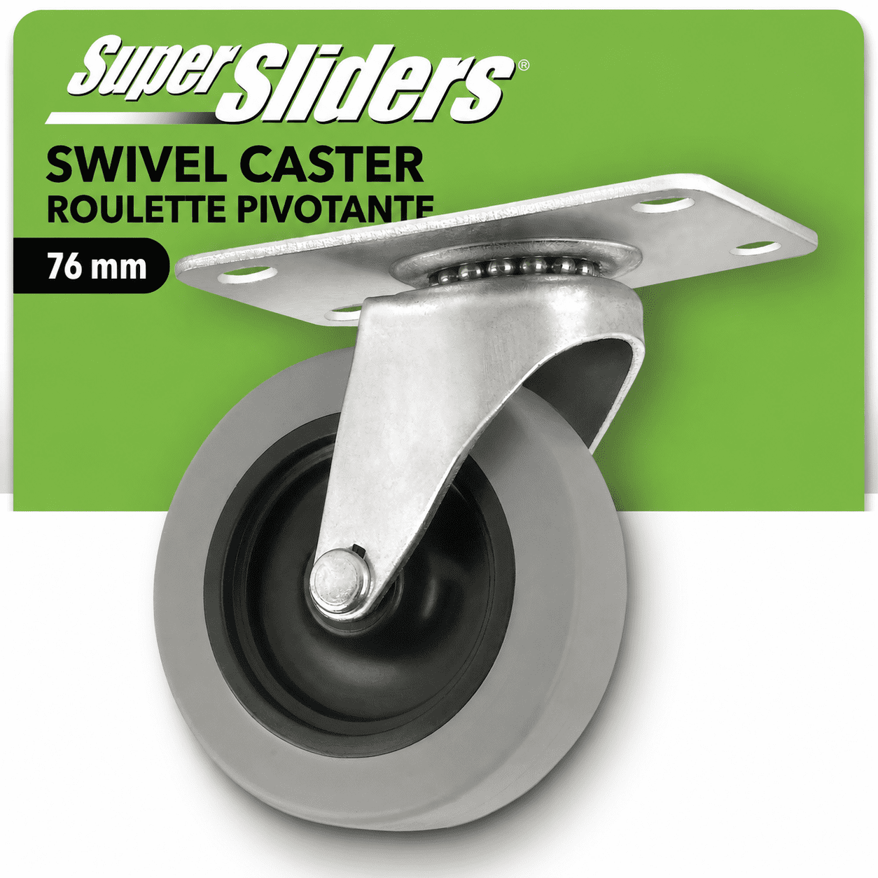 Super Sliders 3 inch Swivel Plate Caster 90 lb Load Capacity Thermoplastic Rubber Non Marking 1 Pk