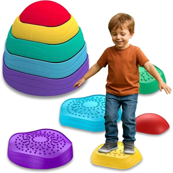 Balance Stepping Stones for Kids, 6 PCS, Up to 220 lbs, Non-Slip Toddlers Sensory Stepping Stones, Obstacle Course Coordination Game Toys Indoor or Outdoor Play for Children Aged 3 4 5 6 7 8+