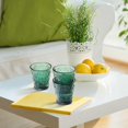thumbnail image 4 of Drinking glasses colorful glass - set of green water glasses with daisy pattern - vintage stackable water glass for drinks, cocktails, tea, 4 of 5