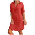 thumbnail image 2 of AMERTEER Robe Décontractée pour Femmes Femmes Grande Taille Unie Coton Lin Col Rabattu Robe Chemise Ample Vêtements pour Femmes G Bleu, 2 of 2