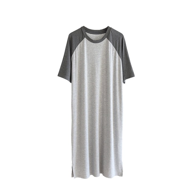 Chemise de Nuit pour Homme en Coton Raglan, Vêtement de Nuit Léger, Robe de Pyjama Respirante à Col Rond, Chemise de Sommeil à Empiècements, Nuisette Gris Foncé/gris Pâle L