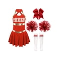 thumbnail image 3 of Runhomal Costume de Pom-Pom Girl pour Filles Enfants Halloween Carnaval Uniforme de Cheerleading Robe de Danse Sans Manches avec Pompons A Rouge 14, 3 of 7