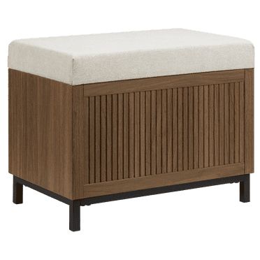 Banc pouf de rangement en placage de bois de noyer avec coussin crème Bouclair pour entrée