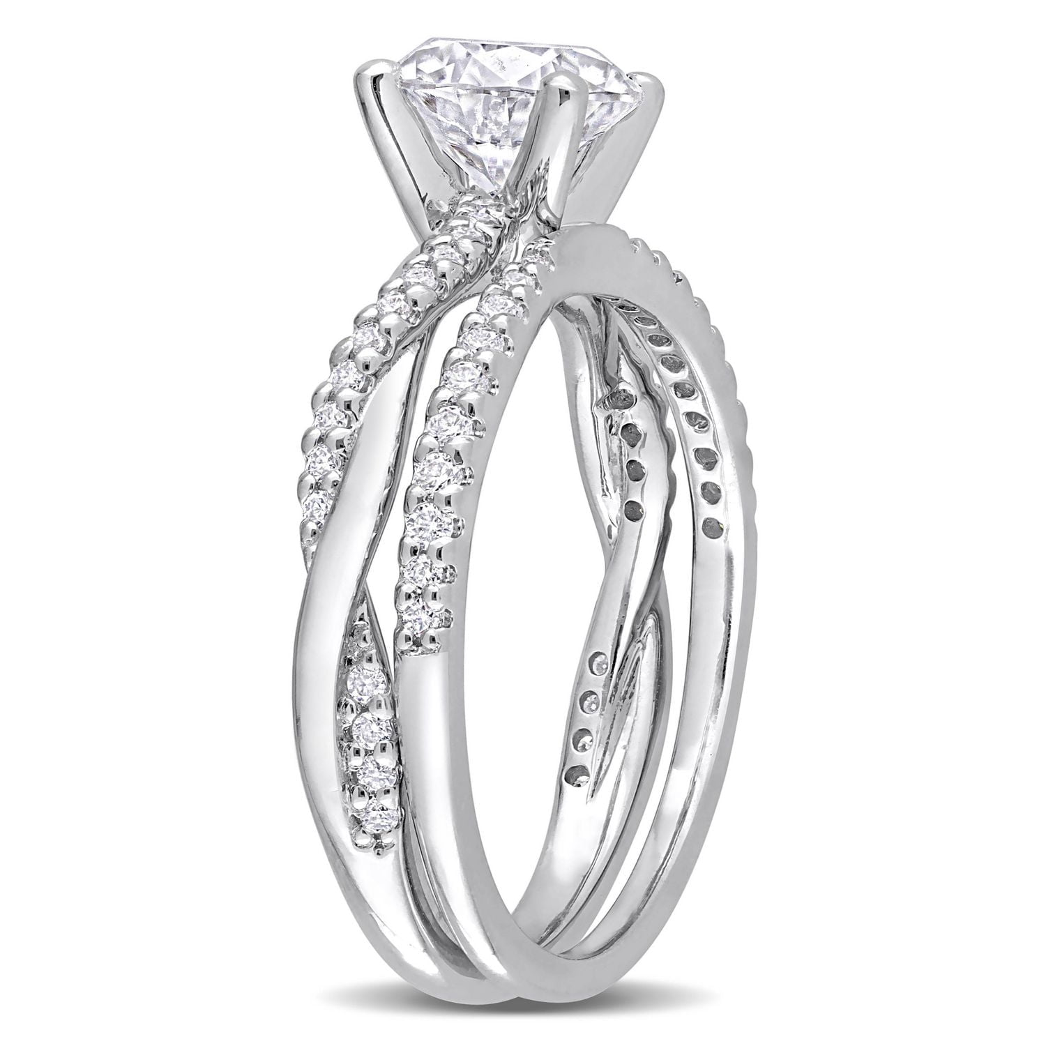 Miabella 1-1/2 Carat T.G.W. Created Moissanite Sterling Silver Crossover Bridal Ring Set