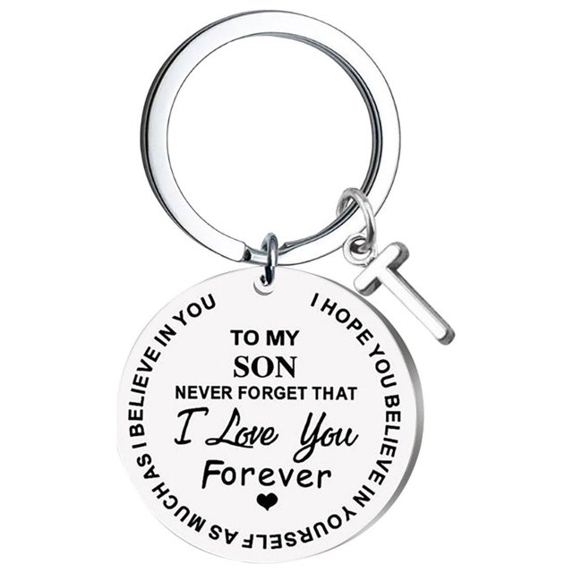 EGNMCR Keychains DIY To My SON Stainless Steel Last Name 26 Letter Keychain 2.5cm Fashion Decorations