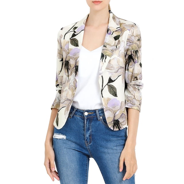 INSPIRE CHIC Blazer à Imprimé Floral Ouvert pour Femmes
